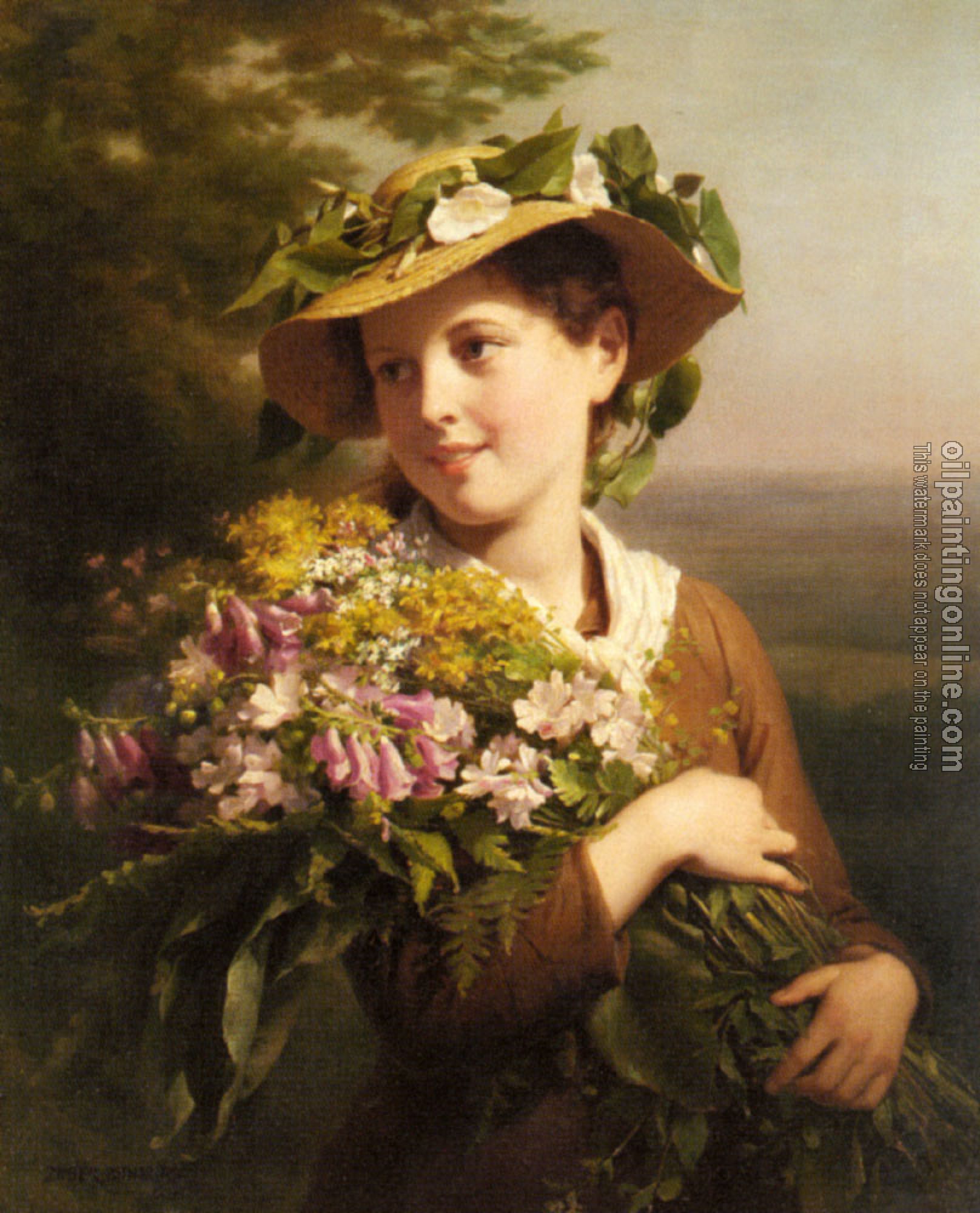 Zuber-Buhler, Fritz - A Young Beauty holding a Bouquet of Flowers